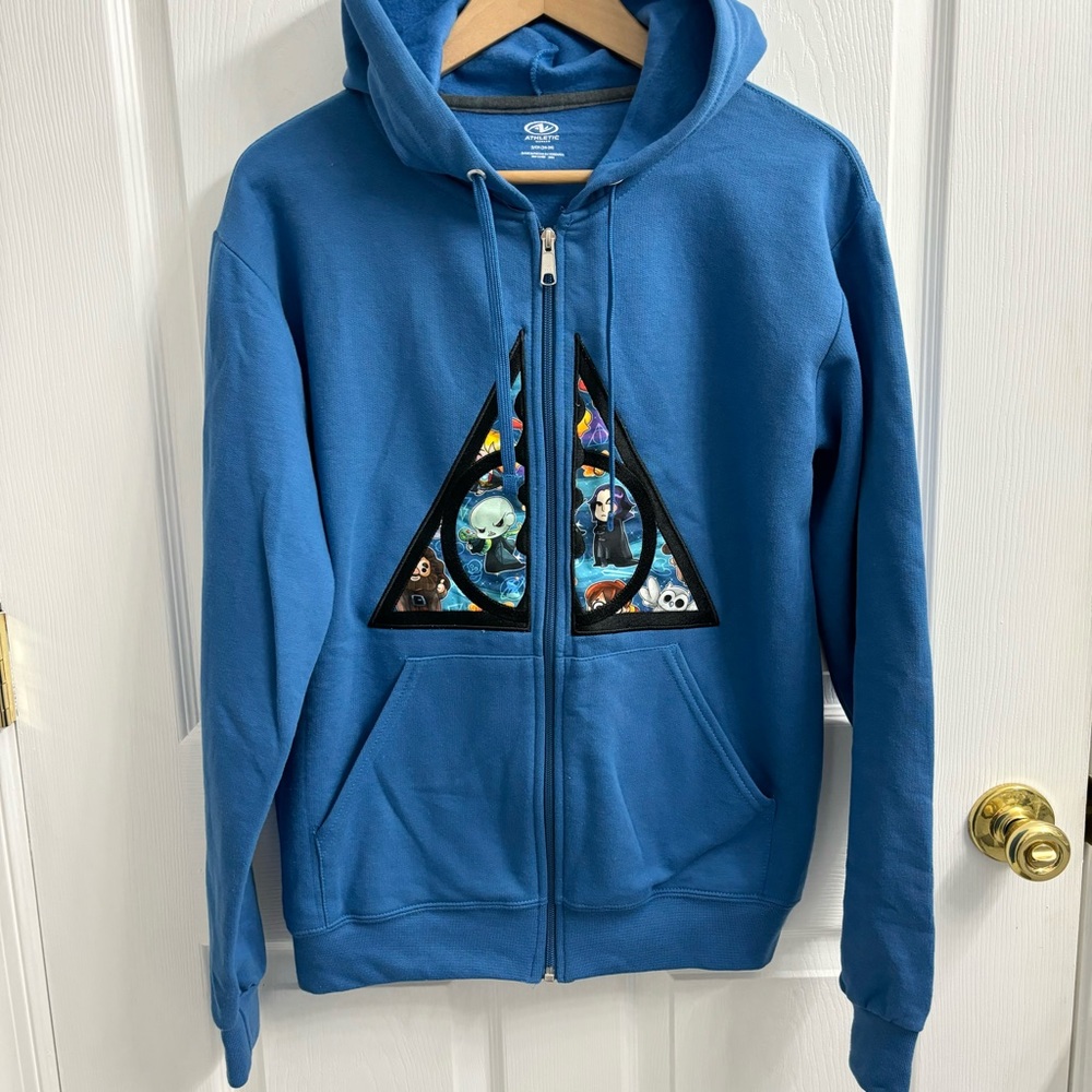Harry Potter Deathly Hallows Cartoon Zip Up Jacket Hooded Blue Voldemort